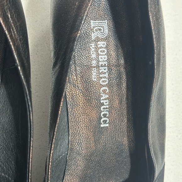 Roberto Capucci loafers size 8.5 marbled bronze leather EUC rubber sole - Picture 11 of 12